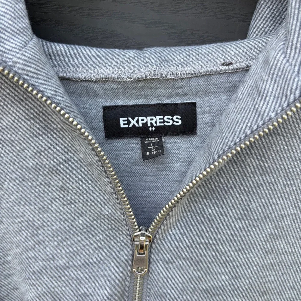 Express Mens‎ Quarter Zip Hoodie Grey Textured Pullover Sweater Large